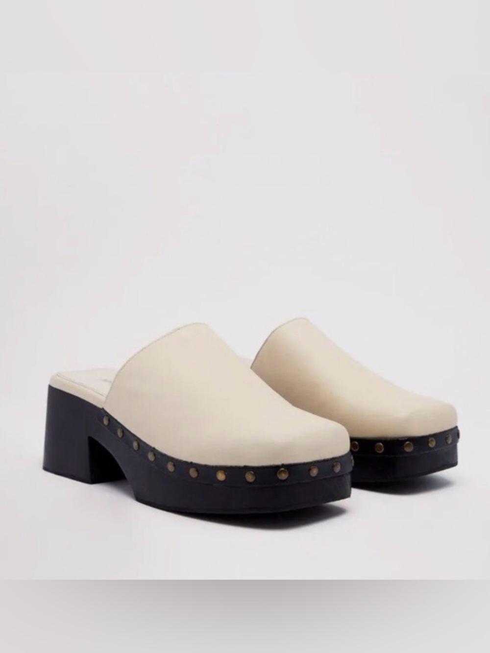 Nasty Gal white studded leather clogs